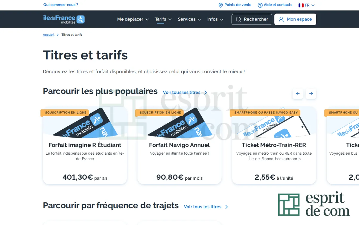 Capture : Tarifs & titres pour vos transports en IDF | Île‑de‑France Mobilités